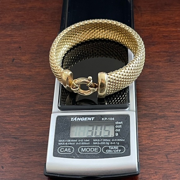 Italian 14K gold plated woven solid sterling silver bangle bracelet - Picture 5 of 11